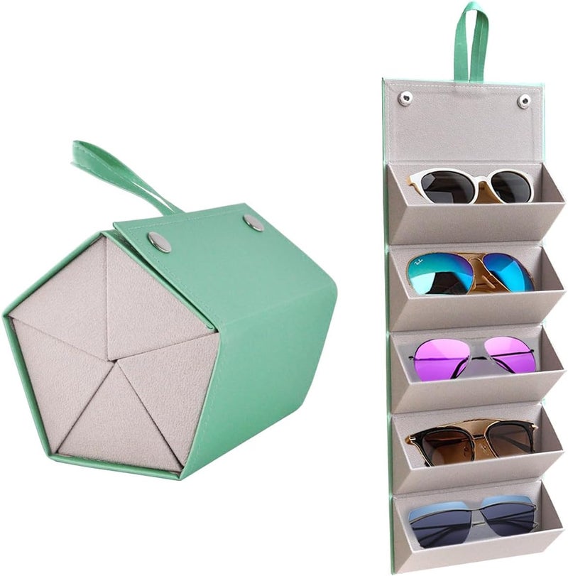 Kenpal Sunglasses Storage Organizer Holder Foldable Travel Case with 5 Slot Compartments for Multiple Glasses - Image 1